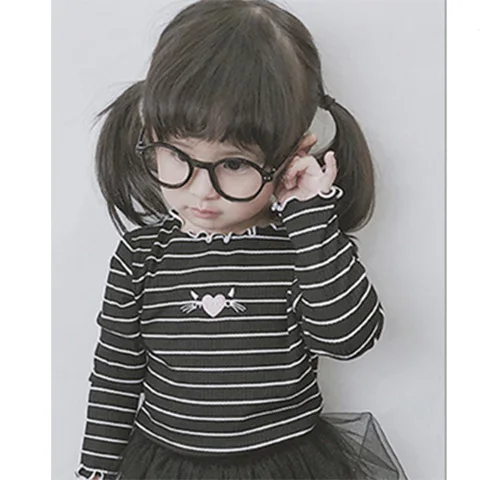 black stripe thin Коллекция года, новая детская одежда хлопковая майка в полоску топы для девочек, рубашка с длинными рукавами одежда для детей возрастом от 2 до 7 лет разноцветная футболка - Цвет: black stripe thin