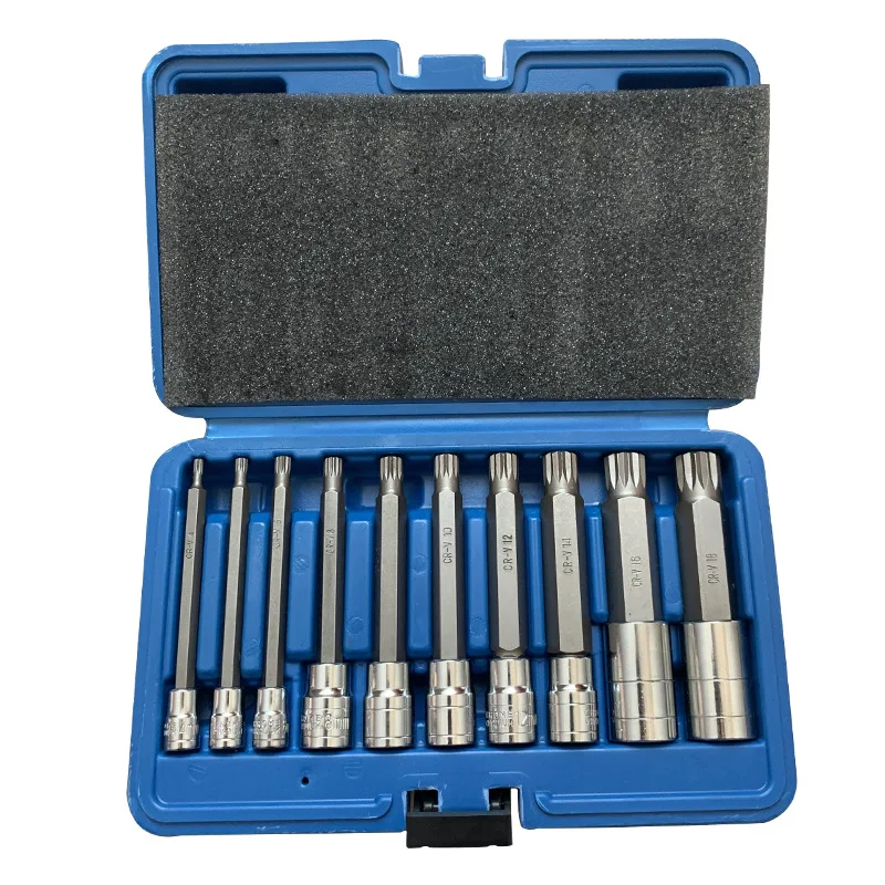 

10PCS XZN Triple Square Spline Bit Socket Set 1/4" 3/8" 1/2 Tamper Proof Long Reach Machine Repair Auto Repair Professional Tool