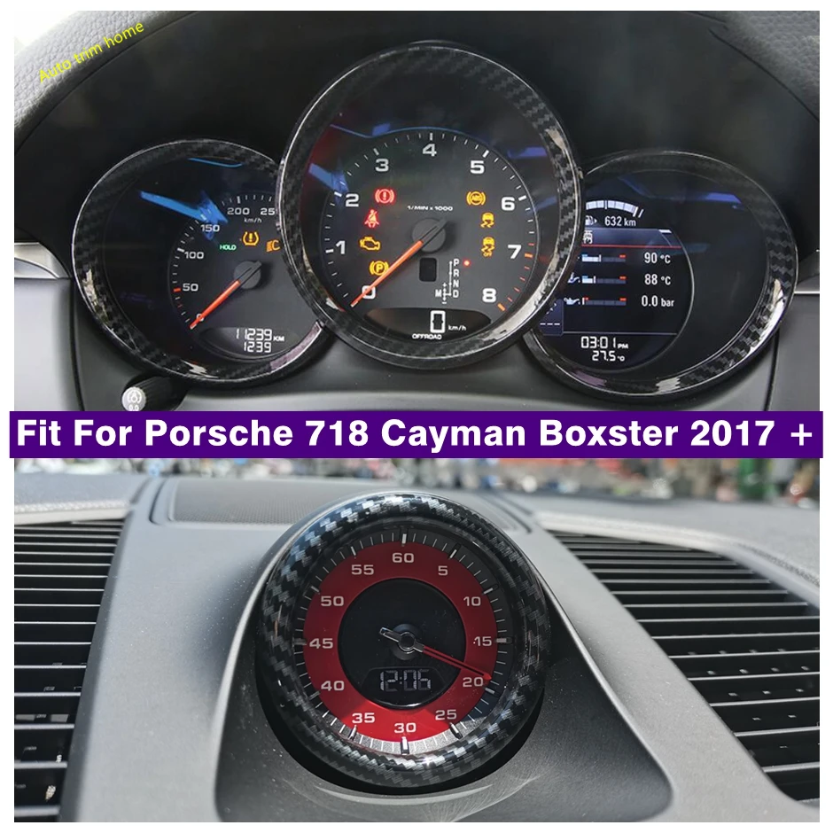 

Carbon Fiber Look Dashboard Clock Stopwatch Decoration Ring Cover Trim For Porsche 718 Cayman Boxster 2017 - 2021 Accessories