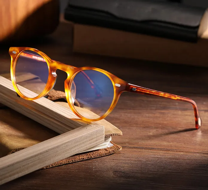 Винтажная круглая оптическая оправа Gregory Peck OV5186, очки для женщин и мужчин, оправа для очков, близорукость, рецепт, прозрачные линзы - Цвет оправы: amber color
