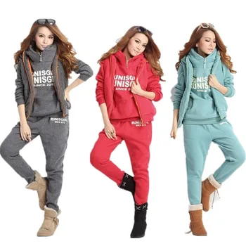

Women's Tracksuit Set Winter Plus 3 Piece Set Thickened Sports Suit Female Plus Size Sweate+Vest+Pants Tracksuits for Women