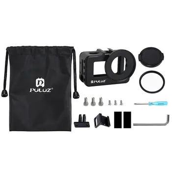 

PULUZ Housing Shell CNC Aluminum Alloy Protective Cage With 52mm UV Lens+Cold-Shoe Base+Base Adapter For DJI Osmo Action