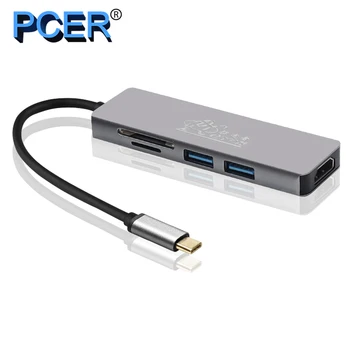 

PCER USB-C HUB Type C HUB To USB 3.0 type c to HDMI Adapter SD/TF Card Reader HUB type-c converter 5 in 1 Thunderbolt 3