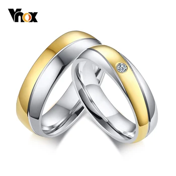 

Vnox Elegant Wedding Rings for Women Men Stainless Steel CZ Stone Couple Band Anniversary Gift