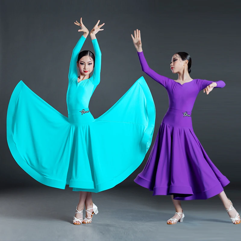 Girls Ballroom Dance Costume Autumn Blue/Purple Tango Waltz Dancing Clothes Standard Competition Dancewear Practice Wear VDB4569