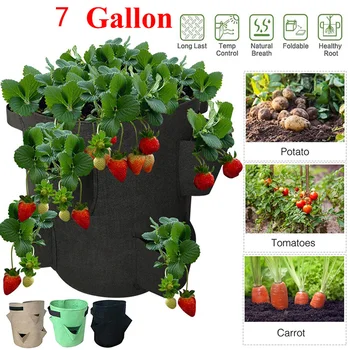 

Garden Outdoor Planting Grow Bag Strawberry Vertical Flower Herb Pouch Root Breathable Vegetable Round Reusable Pot Planter