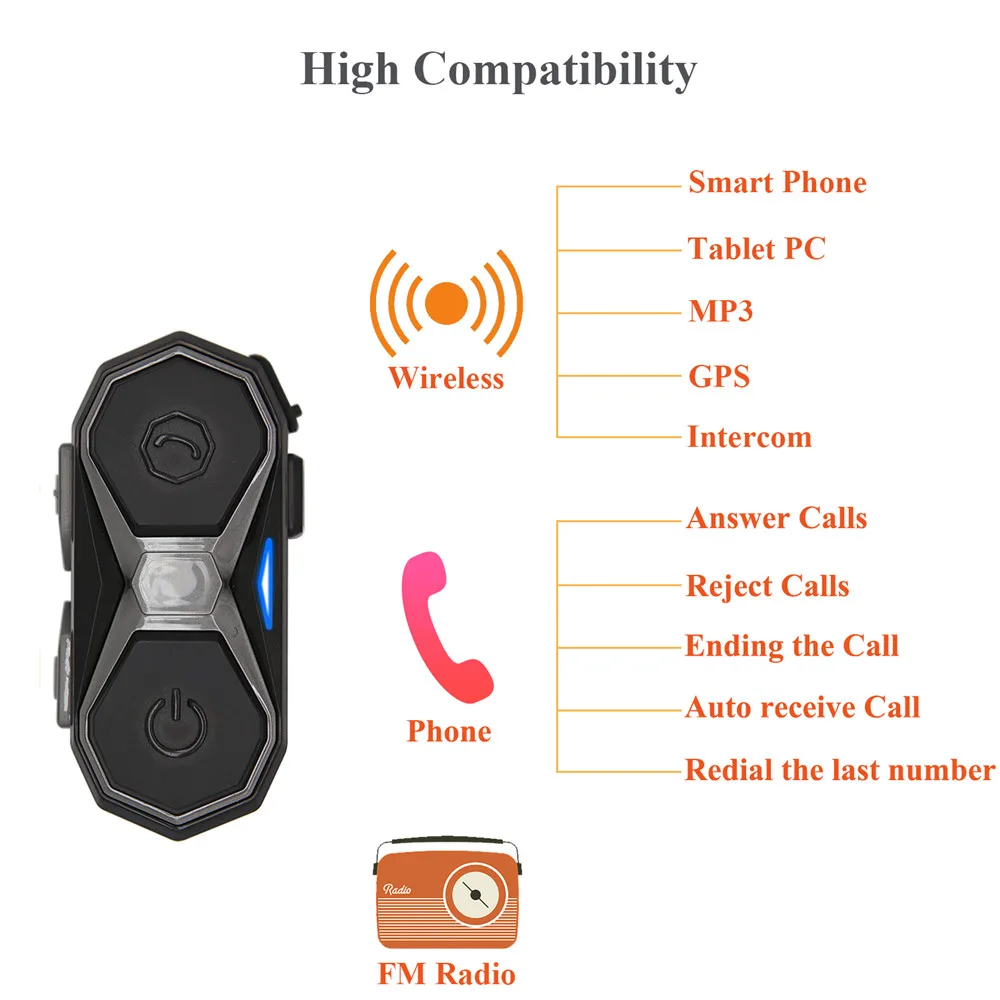 BOBLOV WT005 длинный диапазон 1 км мотоцикл Bluetooth беспроводной шлем гарнитура наушники домофон 3,0+ EDR A2DP колонки домофон