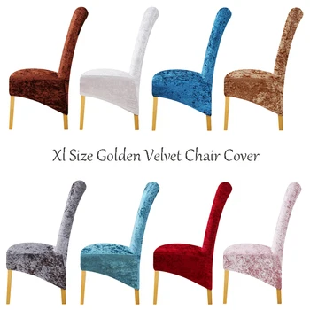 

Noble Golden Velvet Fabric XL Size Long Back Dining Chairs Covers Wedding Banquet Party Hotel Chair Protective Slipcover