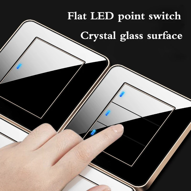 

Type 86 Household switch socket any point Black Mirror Glass LED 1 2 3 4Gang 1Way 2Way Wall Switch Socket Panel EU USB Socket