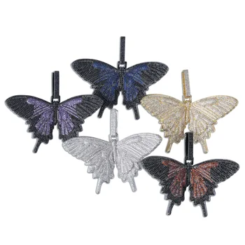 

New Full Iced Out Butterfly Wings Pendant Necklace With 12mm Cuban Chain Gold Silver Color Hip Hop Charm Chain Jewelry