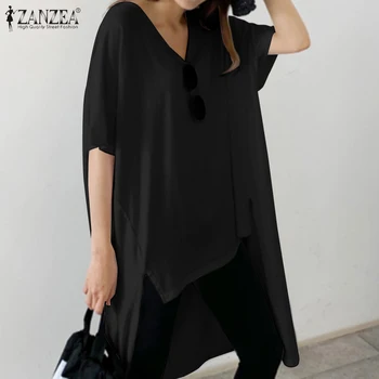

2020 Summer Shirts ZANZEA Casual Short Sleeve Blouse Women V Neck Vestidos Fashion High Low Tunic Tops Female Blusas Chemise