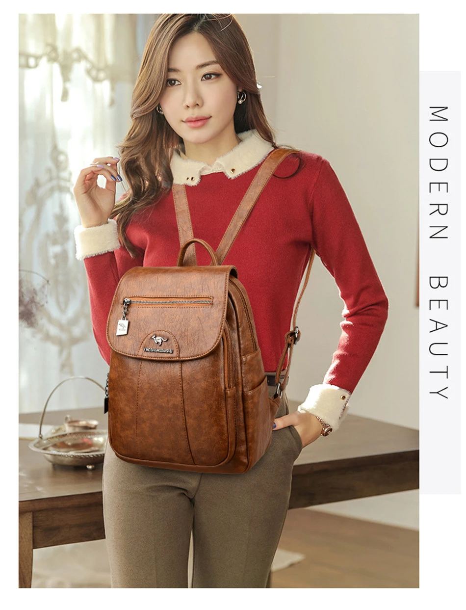 9 Color Women Soft Leather Backpacks Vintage Female Shoulder Bags Sac a Dos Casual Travel Ladies Bagpack Mochilas School Bags stylish backpacks for travel