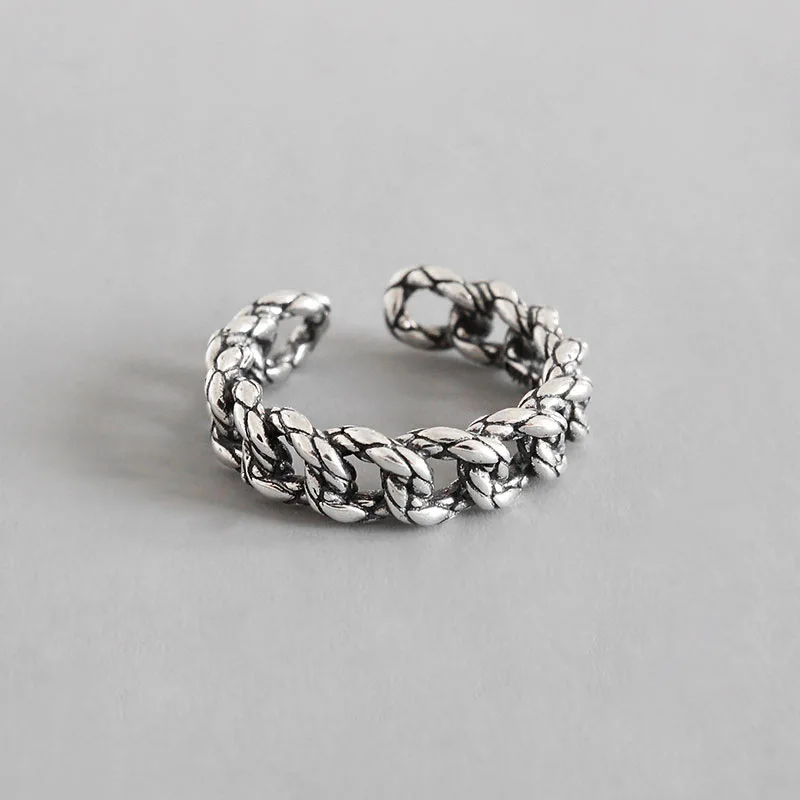 Luxury Vintage Ring Rough Hemp Rope Real 925 Sterling Silver Women Punk Big Chain Korean Womens Rings Jewelry Wholesale | Украшения и