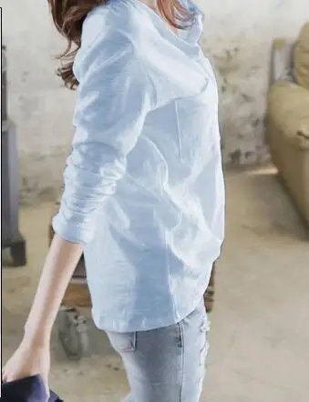 sky blue Женские белые блузки Мода v-образным вырезом уличная одежда с длинным рукавом рубашка Повседневная однотонная плюс размер хлопковые топы Blusas Femininas - Цвет: sky blue