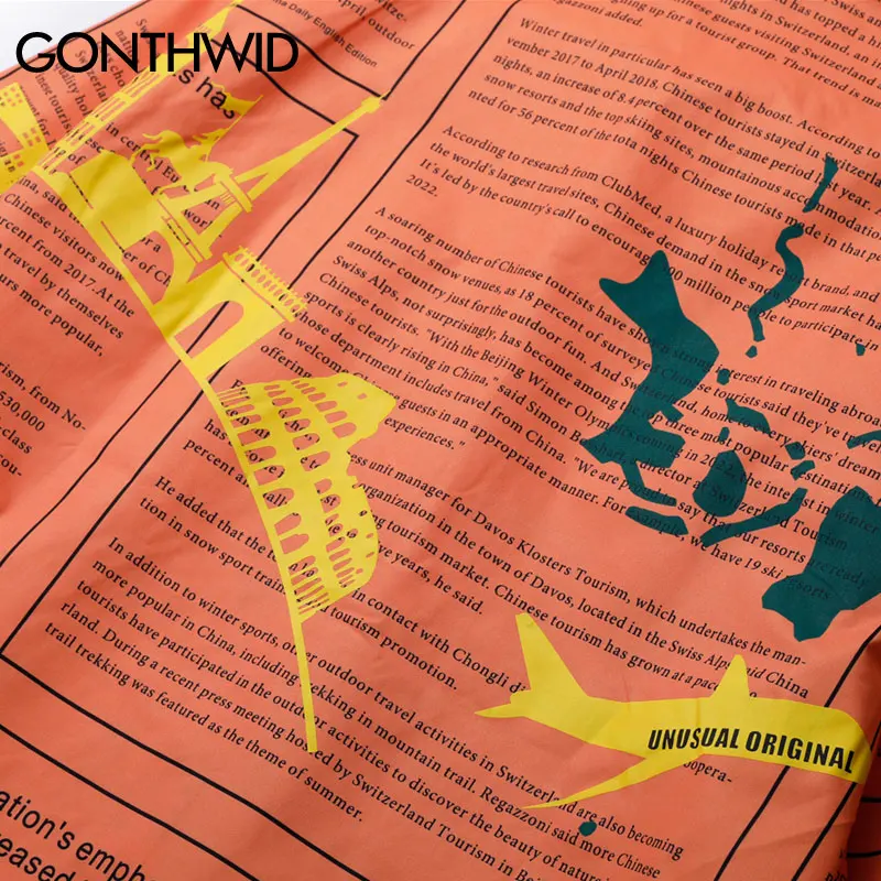 GONTHWID газета графический принт с длинным рукавом хип хоп рубашки мужские хипстер Повседневная Уличная рубашка-пальто Мужская модная верхняя одежда