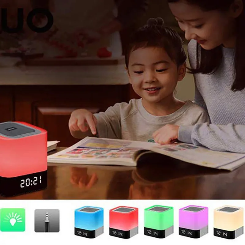 Практичный Многофункциональный Ночной светильник Bluetooth бас динамик сенсорное управление прикроватная лампа цифровой будильник