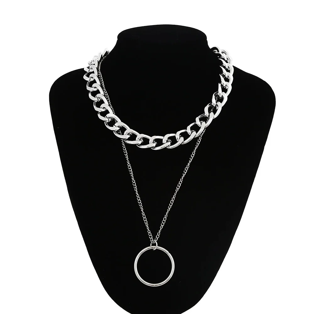 New Chain necklace women/men punk rock circle pendant necklace Vintage emo grunge Goth jewelry