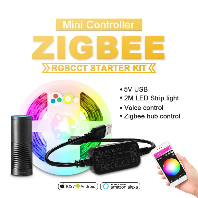 

DC5V ZigBee MINI LED RGBCCT controller smart TV strip light tape 5V Usb controller By Alexa Echo plus voice control zigbee hub