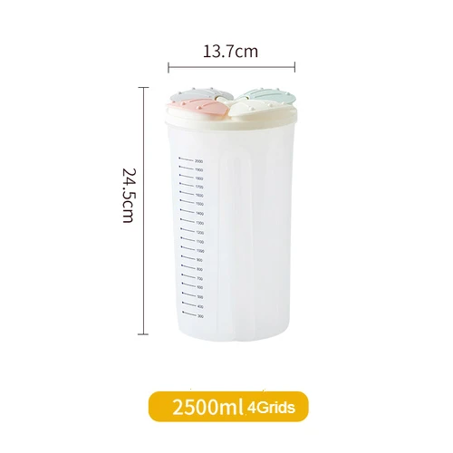 Герметичный ящик для хранения свежего зерна емкость для хранения пищи бытовые кухонные контейнеры для продуктов для сухих злаков измерительные чашки кухонный инструмент - Цвет: 2500ml4Grids