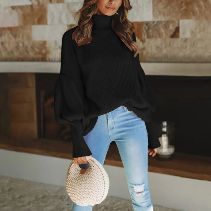 Autumn New Women Sweater Casual Loose Turtleneck Knitted Jumpers Lantern Sleeve Jumper Female Sweater Autumn New Women Sweater Casual Loose Turtleneck Knitted Jumpers Lantern Sleeve Jumper Female Sweater