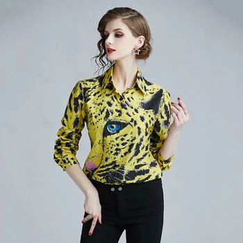 

2019 Spring Long Sleeve Shirt Women Animal Print Runway Tops Shirts Vintage Blouse Womens Tops And Blouses Blusa Femininas