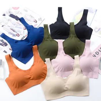 

Chest For Women Comfortable Soft 1Pcs Seamless No Steel Ring L With Chest Padded Nylon Pure Color Vest Bras