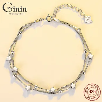 

GININ Real 100% 925 Sterling Silver Fashion Glossy Star Bead Charm Bracelet For Woman Luxury Anniversary Party Gift Fine Jewelry
