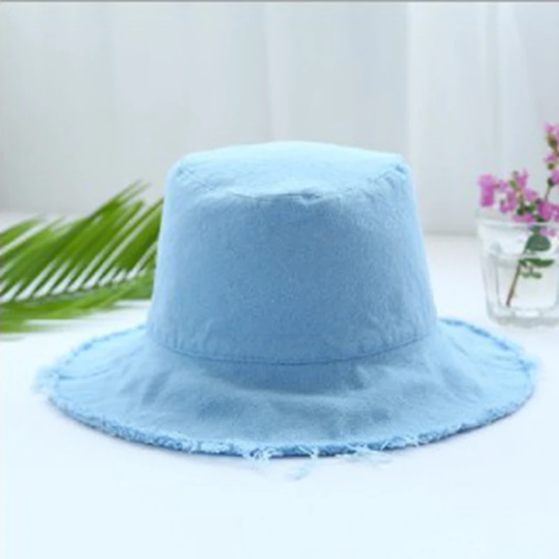 Foldable Denim Bucket Hat Cotton Washed Fishing Hunting Cap Outdoor Beach Fisherman Panama Women's Bucket Hat