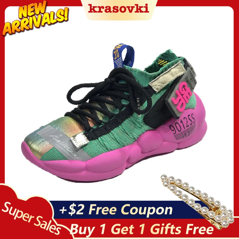 

Krasovki Summer New Clunky Sneaker Women Shoes 2019 Spring Flying and Weaving Breathable Reflective Thick Bottom Leisure Shoe