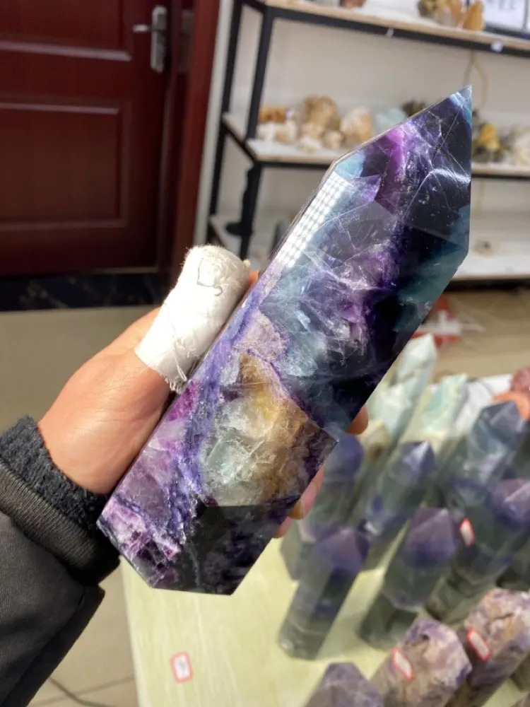 Natural Large Colored Fluorite Crystal Point Natural Crystal Wand Healing