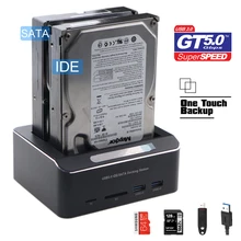 Dual Bay USB 3,0 на SATA IDE/SATA внешняя док-станция для жесткого диска с 2-Порты и разъёмы ступицы колеса и кард-ридер для 2,5/3,5 дюймов SATA/IDE/SATA HDD(China)