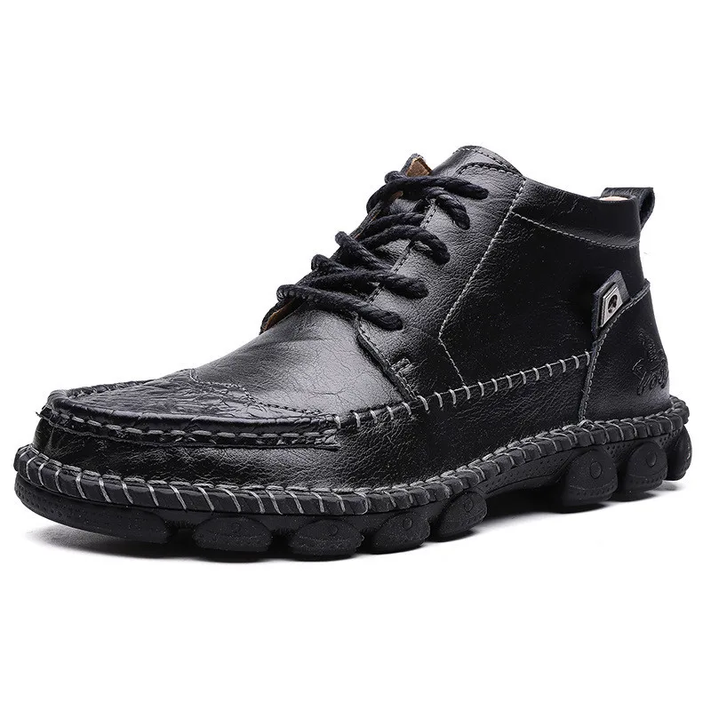 38-48 winter boots Comfortable Non-Slip Genuine Leather winter men shoes#866 - Цвет: black