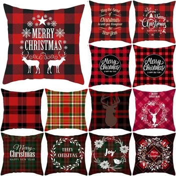 

Classic Red Plaid Christmas Pillow Cover Holiday Home Decoration Gift Back Cushion Cushion Cover Hot Selling