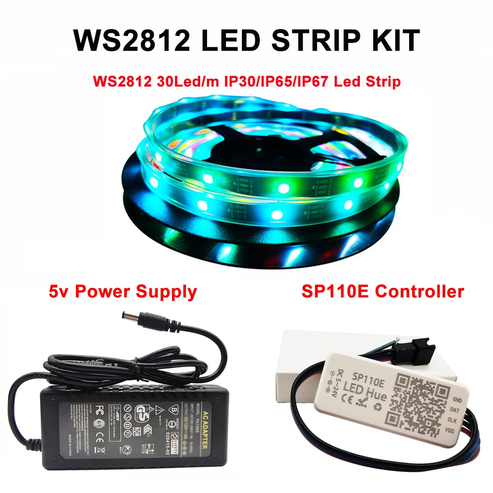 5 м WS2812B WS2812 RGB Светодиодная лента индивидуальный светильник с SP110 Bluetooth контроллер