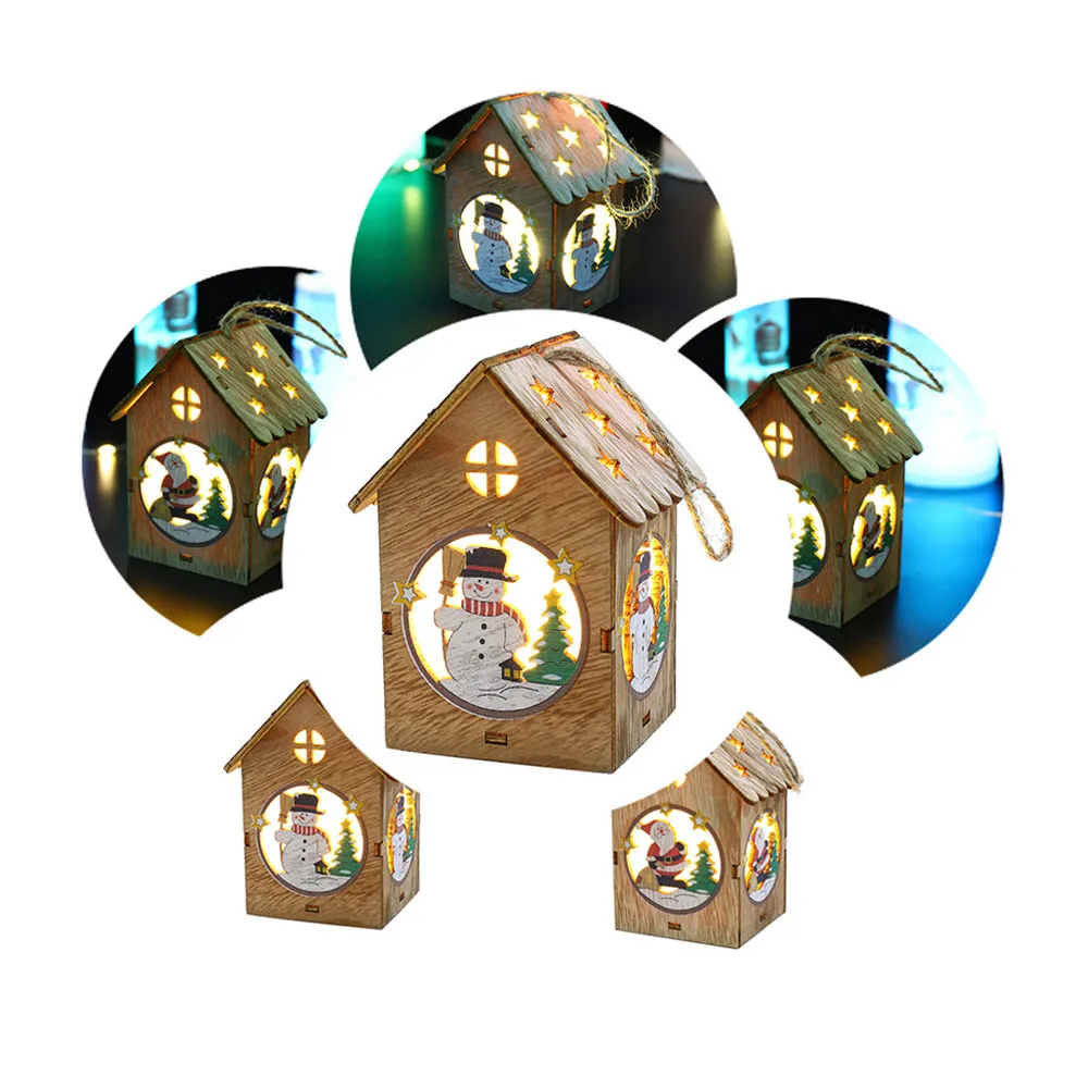 Светодиодный светильник, деревянный домик, рождественские украшения, сделай сам, светящийся креативный Рождественский домик, домик для дома, год, подвесной Декор#25