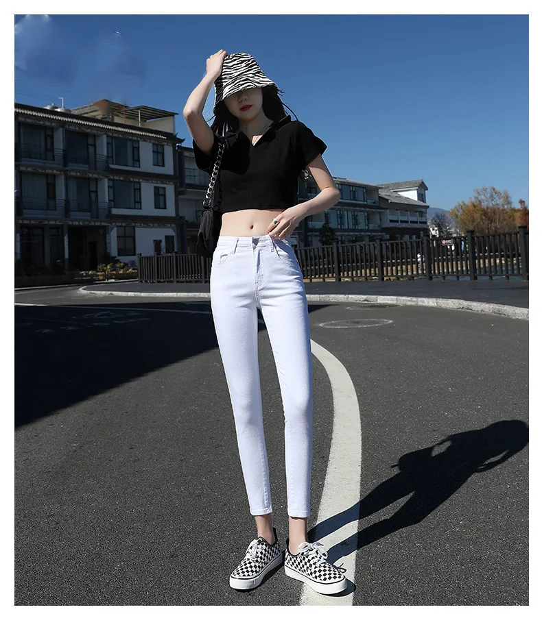 ariat jeans 6color White Sky Blue New Summer Women's Jeans Small Feet Slim-fit Skinny Jeans Elasticity High Waist Comfortable Soft Cotton slim fit