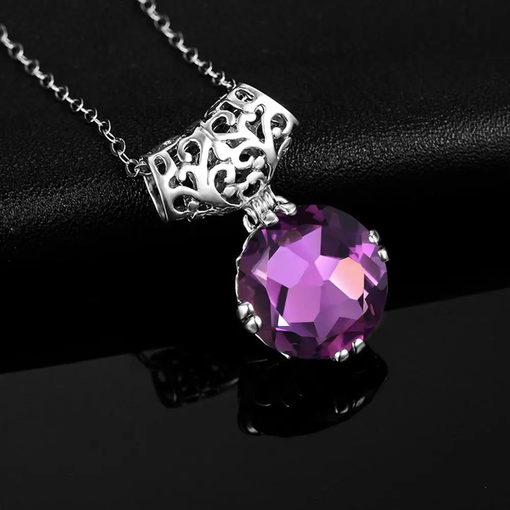 

New 100% Authentic Sterling Silver 925 Pendants For Women Handmade Designer Fine Jewelry Gothic Round Shape Amethyst Pendants