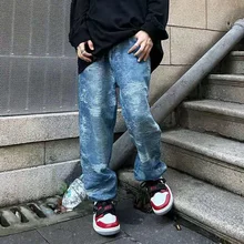 Pantalones vaqueros desgastados de estilo americano para hombre, Jeans informales rasgados estilo Harajuku, Retro, con agujeros, estilo Hip Hop