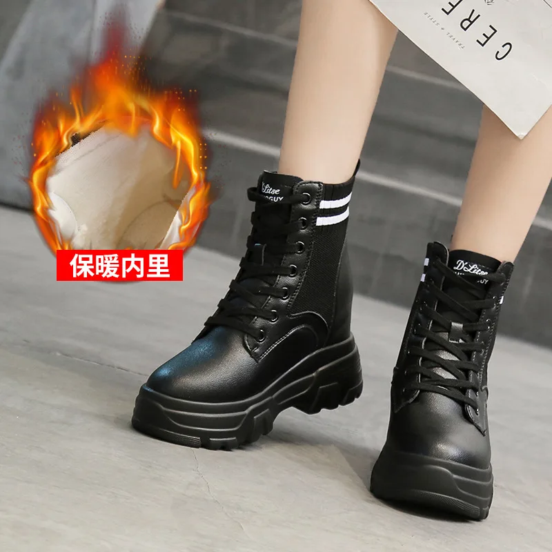 

Online Celebrity Elevator Martin Boots Women's British-Style 2019 Autumn & Winter New Style Students Thick Bottomed Knitted Thin