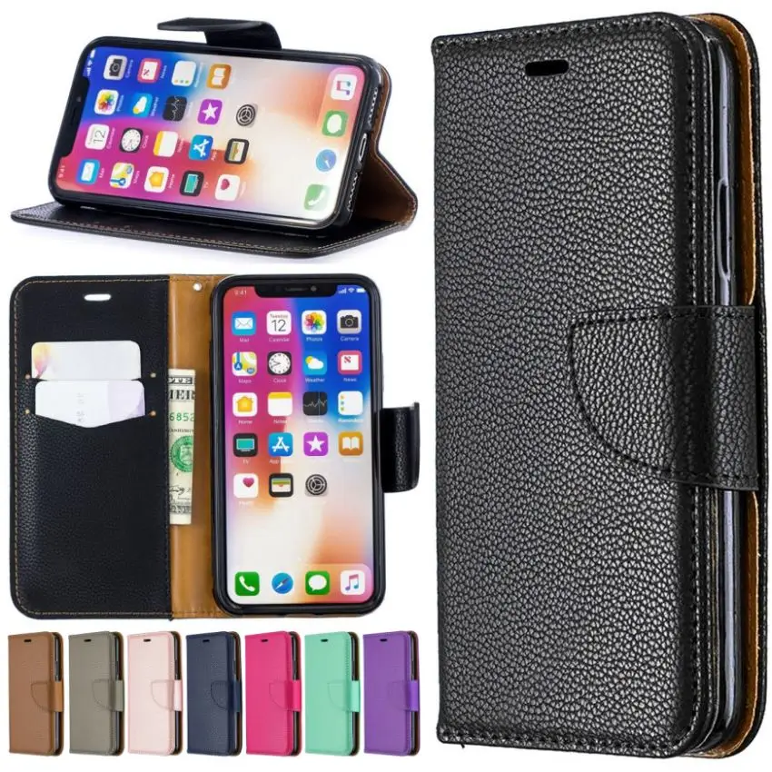 

Luxury Business Simple Color Case For iPhone 11Pro X Xs Max Xr Litchi Wallet Phone Cover For iphone 8 7 6 6S Plus Brand New D07Z
