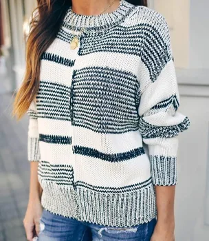 

striped knitted pollover sweater 2020 women long sleeve loose fashion sweaters popular knitwear korean womens sweater