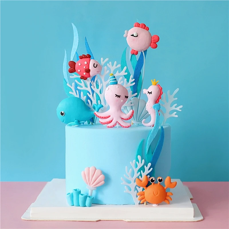 Cute Sea Animals Cake Topper Octopus Seahorse Cake Decor Mermaid Party Decor 1st Birthday Decorations Baby Shower Girl Favors Cake Decorating Supplies Aliexpress