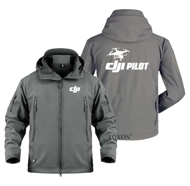 DJI Drone Pilot New Fleece Trip Military Outdoor SoftShell Jacket Men Adventure Travel Coat Jacket Man Windbreaker Clothes W17 Gray