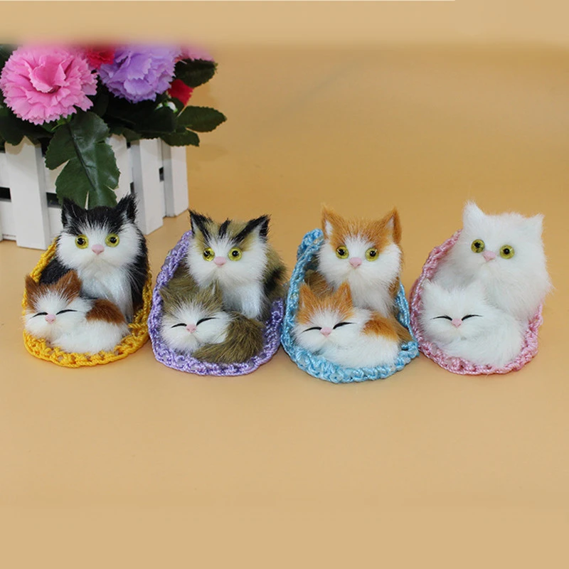 

Two Cats On Slipper Lovely Mom Cat And Baby Kitten Toy For Kids Appease Doll Cute Simulation Interesting Car Home Decor 4