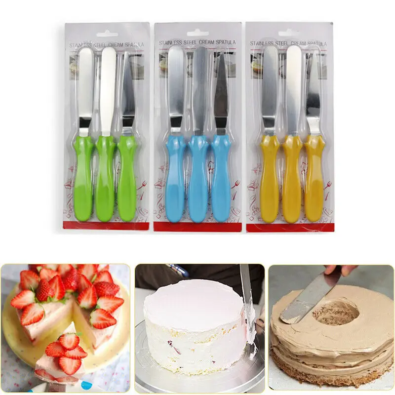  1Set Stainless Steel Butter Cake Cream Scrapers Spatula Icing Frosting Knife Smoother Kitchen Pastr