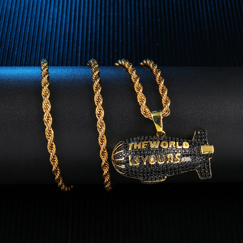 D& Z THE WORLD IS YOURS Blimp ожерелье хип-хоп Iced Out Bling Black CZ дирижабль Подвеска для мужчин ювелирные изделия Прямая