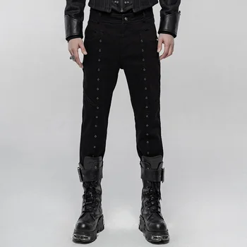 

PUNKRAVE Men's Punk Thickened Trousers Simple Style Fitted Winter Velvet Daily Casual Long Pants