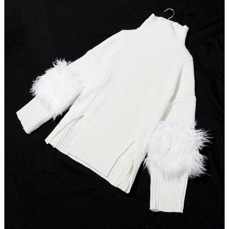 [EAM] Vent Feather Big Size Knitting Sweater Loose