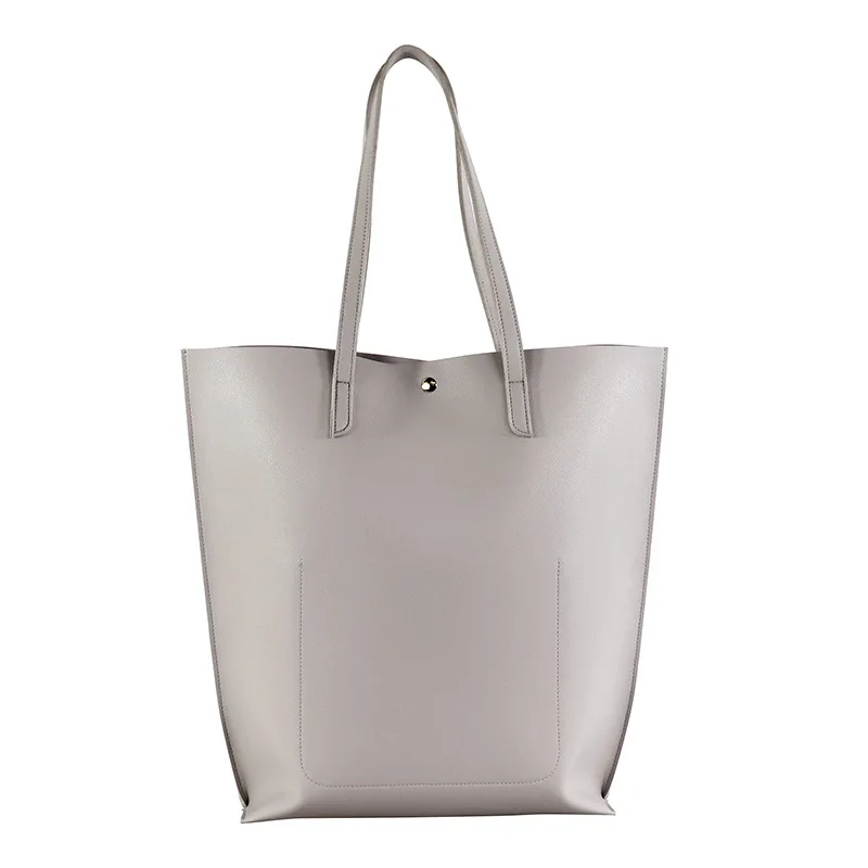 

Shiling Gray Double-Sided Pu Uniform Bag PU Leather Hand Shoulder Soft Leather Simple Large-Volume
