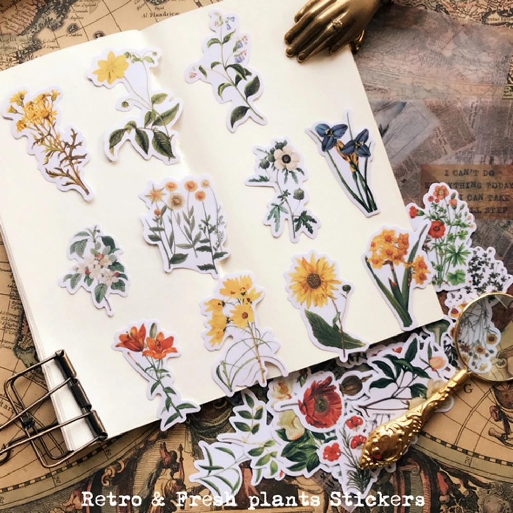 

62Pcs/Bag Vintage Plants Leaves Vellum Paper Sticker DIY Craft Scrapbooking Album Junk Journal Planner Decorative Stickers